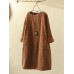 Corduroy Solid Long Sleeve Pocket Crew Neck Casual Dress