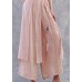 Plus Size Pink tie waistAsymmetrical Linen wide leg Pants Spring