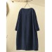 Corduroy Solid Long Sleeve Pocket Crew Neck Casual Dress