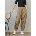 Casual Khaki Pockets elastic waist drawstring harem Pants Spring