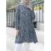 Women Bohemian Floral Print Ruffles Hem Long Sleeve Kaftan Tunic Loose Shirts