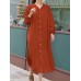 Solid Belt Button Long Sleeve V  neck Casual Shirt Dress