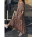 Cottagecore Calico Pocket Puff Sleeve Casual Maxi Dress