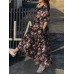 Cottagecore Flower Print Pocket Puff Sleeve Casual Maxi Dress