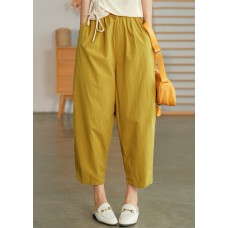 Plus Size Yellow elastic waist Pockets Pants Spring