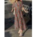 Cottagecore Calico Pocket Puff Sleeve Casual Maxi Dress