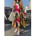 Cottagecore Flower Print Pocket Puff Sleeve Casual Maxi Dress