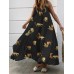 Animal Print Adjustable Strap Backless Loose Swing Maxi Dress