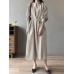 Solid Belt Loose Puff Long Sleeve V  neck Shirt Dress