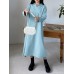 Solid Long Sleeve Lapel Casual Shirt Dress For Women