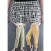 Plus Size Green Plaid elastic waist Plaid Linen Pants Spring