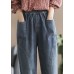 Style Blue elastic waist Pockets Cotton Denim harem Pants Spring