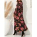 Cottagecore Flower Print Sash Lettuce  Edge Long Sleeve Maxi Dress