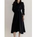 Solid Buckle Irregular Lapel Long Sleeve Button Down Shirt Dress