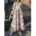 Cottagecore Flower Print Pocket Puff Sleeve Casual Maxi Dress