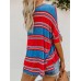 Stripe Contrast Color Oblique Collar Irregular Hem Blouse