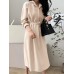 Solid Belt Button Lapel Long Sleeve Casual Shirt Dress