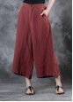 2019 red loose linen pants fall women pockets wide leg pants