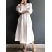 Solid Color Long Sleeve V  neck Shirt Dress With Belt