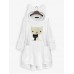 Cat Embroidery Hooded Pocket Irregular Hem Fleece Casual Sweatshirt