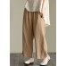 Loose Dark Khaki elastic waist drawstring Linen wide leg pants Spring