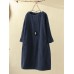 Corduroy Solid Long Sleeve Pocket Crew Neck Casual Dress