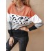 Women Color Block   Leopard Round Neck Long Sleeve Casual Sweaters