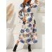 Cottagecore Flower Print Sash Lettuce  Edge Long Sleeve Maxi Dress